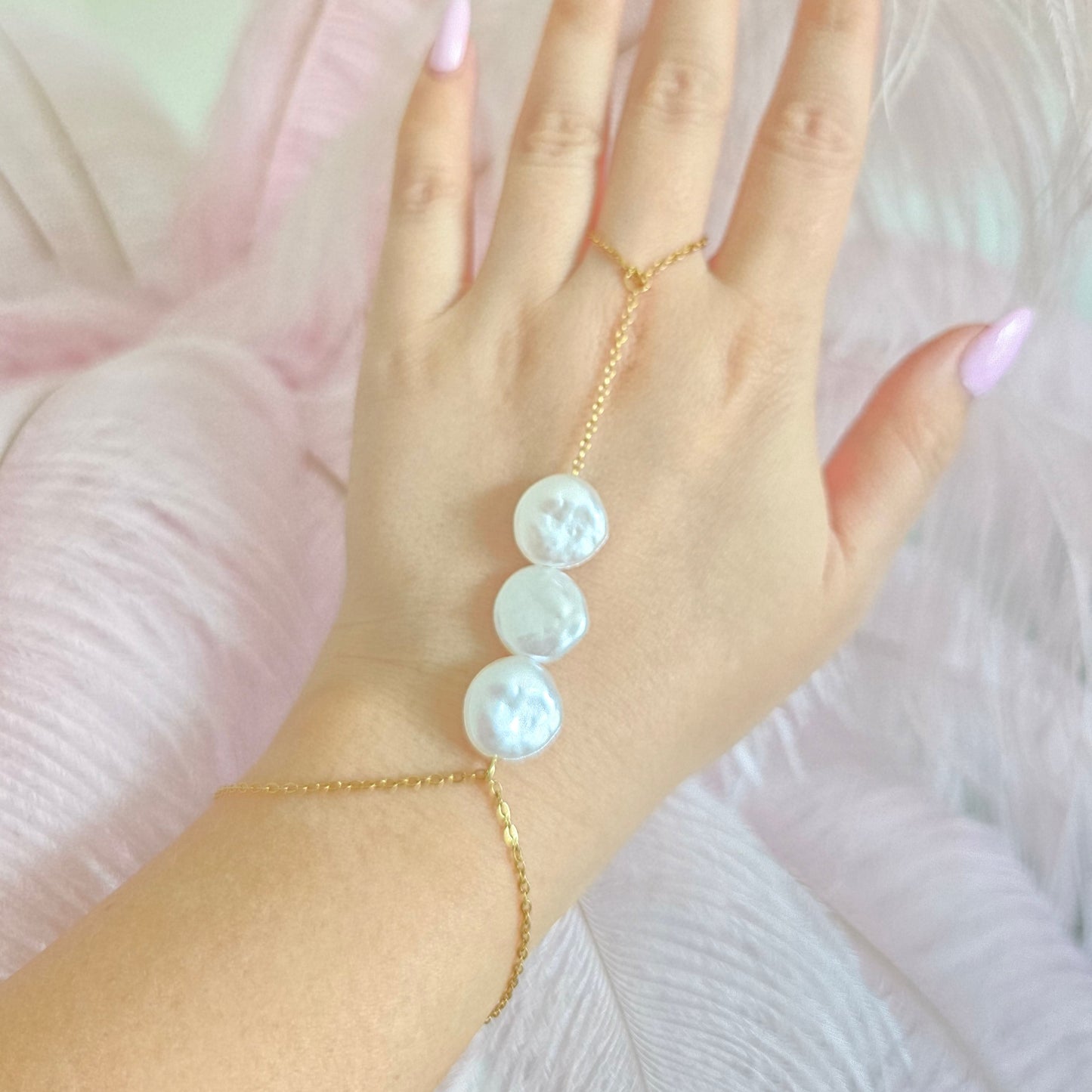 moveable pearl hand chain dainty unique