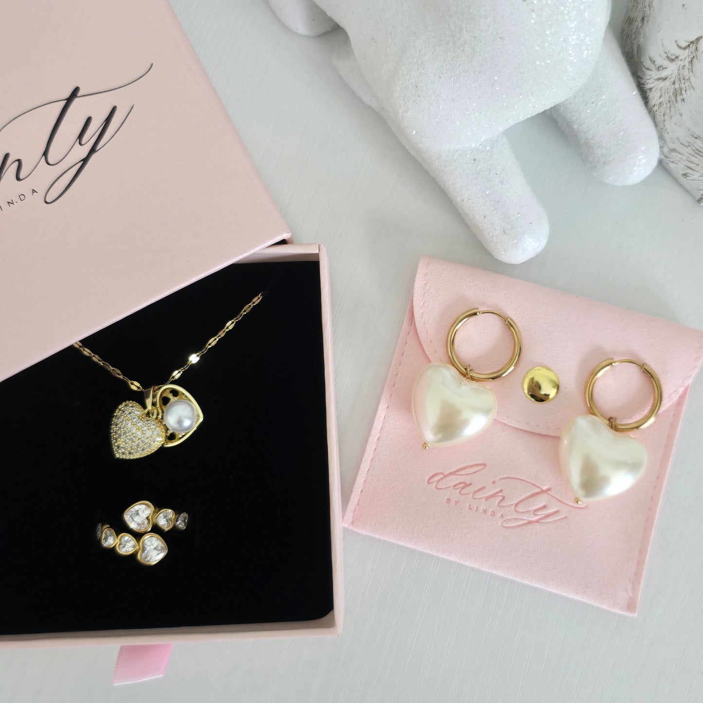 pearl hearts diamonds jewelry set