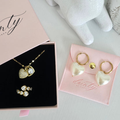 pearl hearts diamonds jewelry set