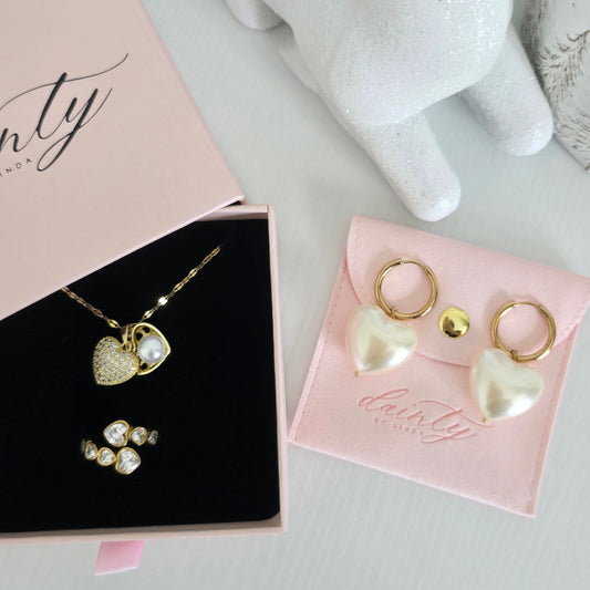 pearl hearts diamonds jewelry set