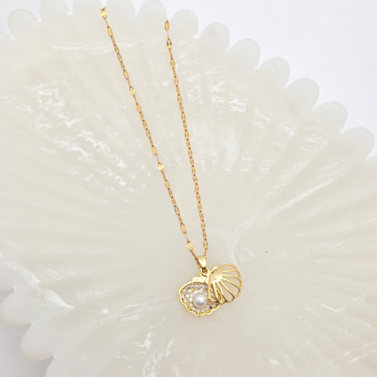 dainty shell pearl gold necklace waterproof