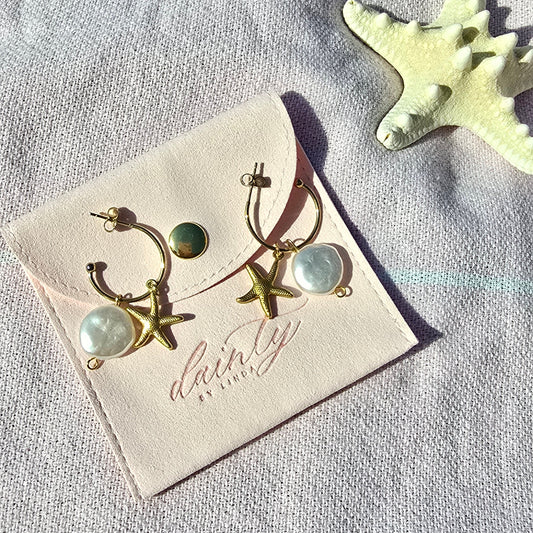 gold lightweight pearl starfish dangle earrings