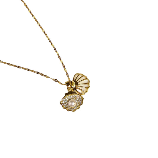 shell pearl gold dainty necklace summer jewelry