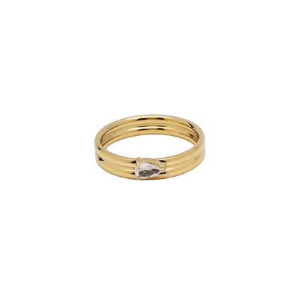 tiny pear cz gold waterproof ring