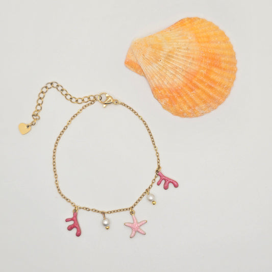 dainty tiny starfish reef pink bracelet