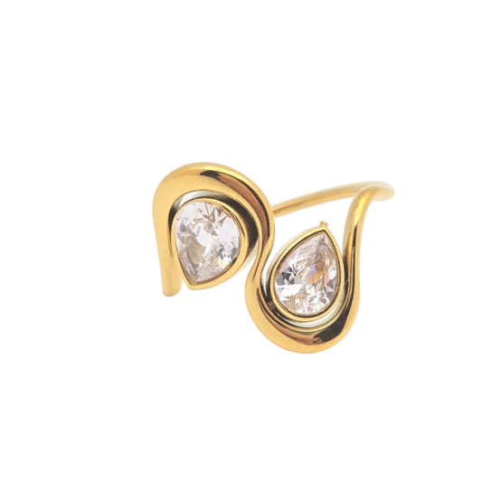 gold dainty ring with pear diamonds