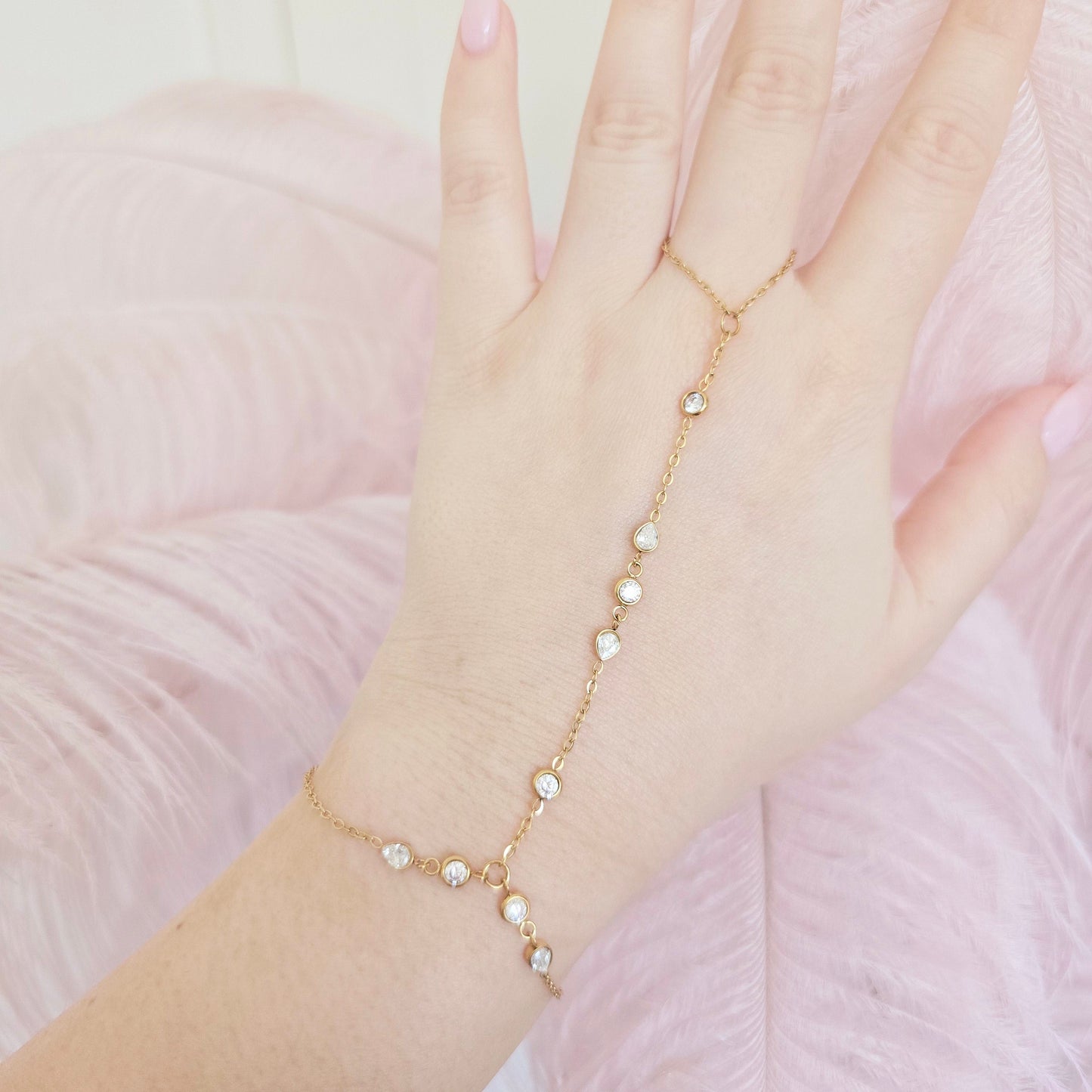 dainty gold diamond hand chain unique