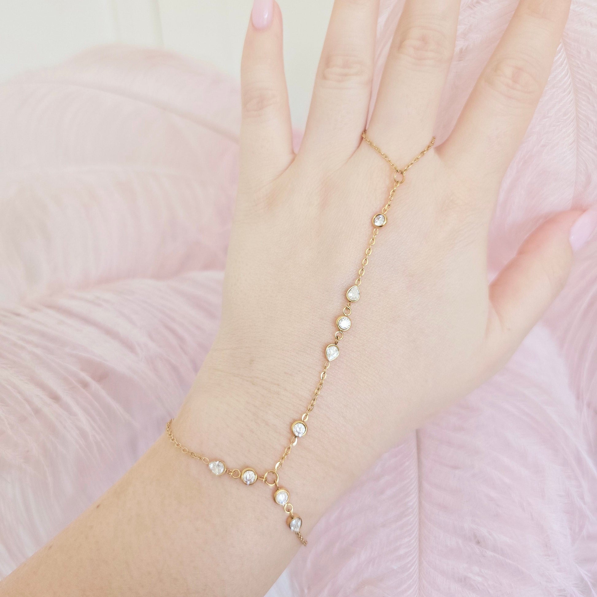 dainty gold diamond hand chain unique