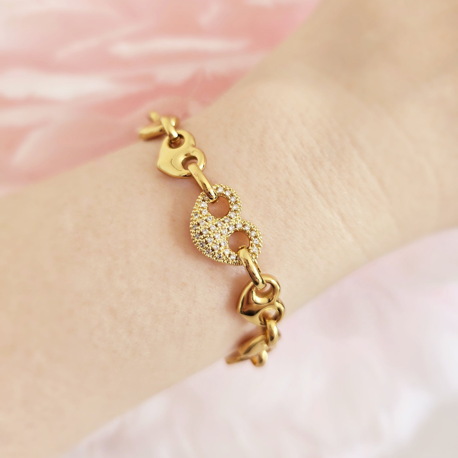 gold waterproof statement mariner bracelet heart