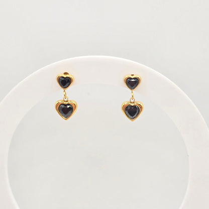 delicate gold black drop heart earrings waterproof