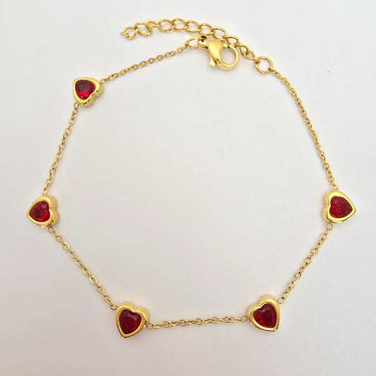 dainty gold red heart bracelet