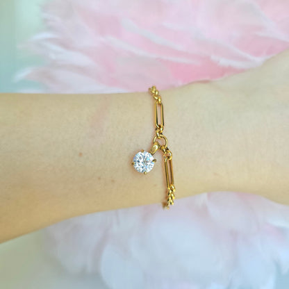 gold waterproof round cz charm bracelet
