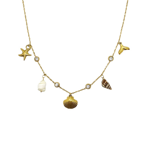 shell charm necklace gold waterproof beach jewelry