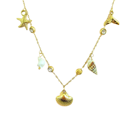 dainty gold shell charm necklace tarnish free summer jewelry