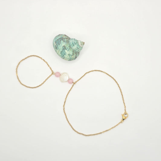 delicate pink shell gold hand chain