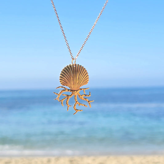 gold unique statement shell coral necklace 