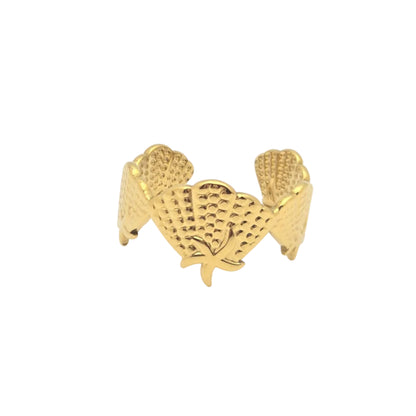 gold waterproof shell starfish ring beach