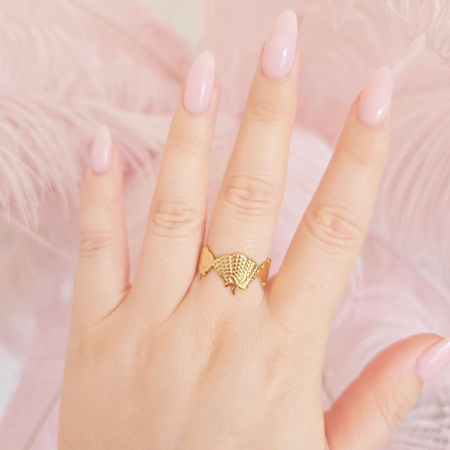 waterproof gold shell beach jewelry ring