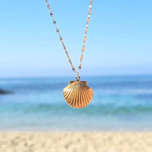 gold waterproof shell locket beach