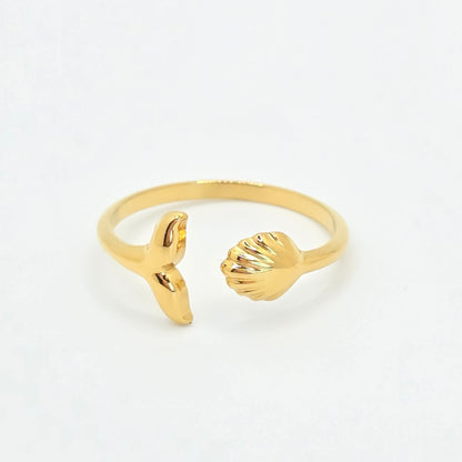 dainty gold shell tail ring beach jewelry