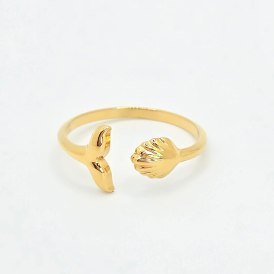 dainty gold shell tail ring beach jewelry