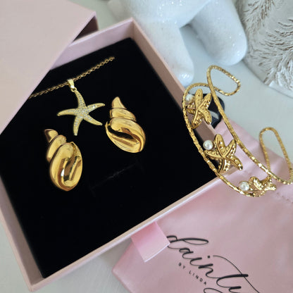 gold statement shell earrings necklace bangle