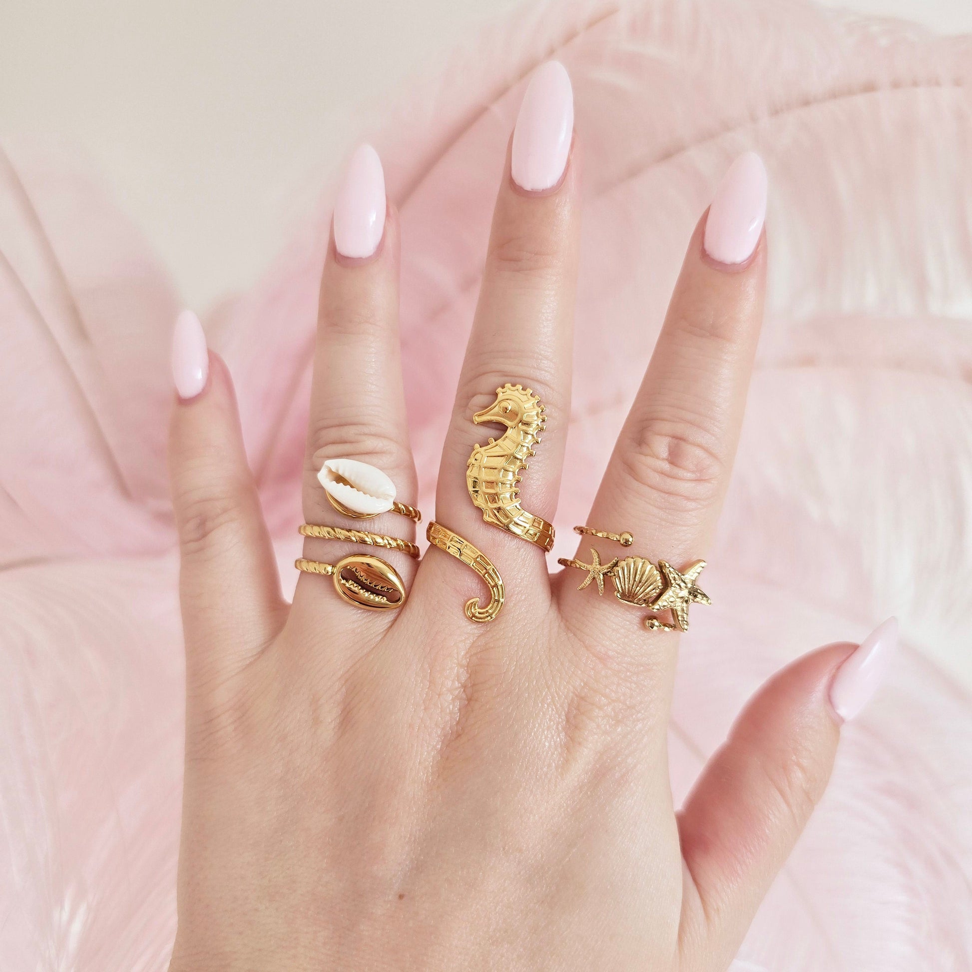 ocean inspired waterproof gold rings