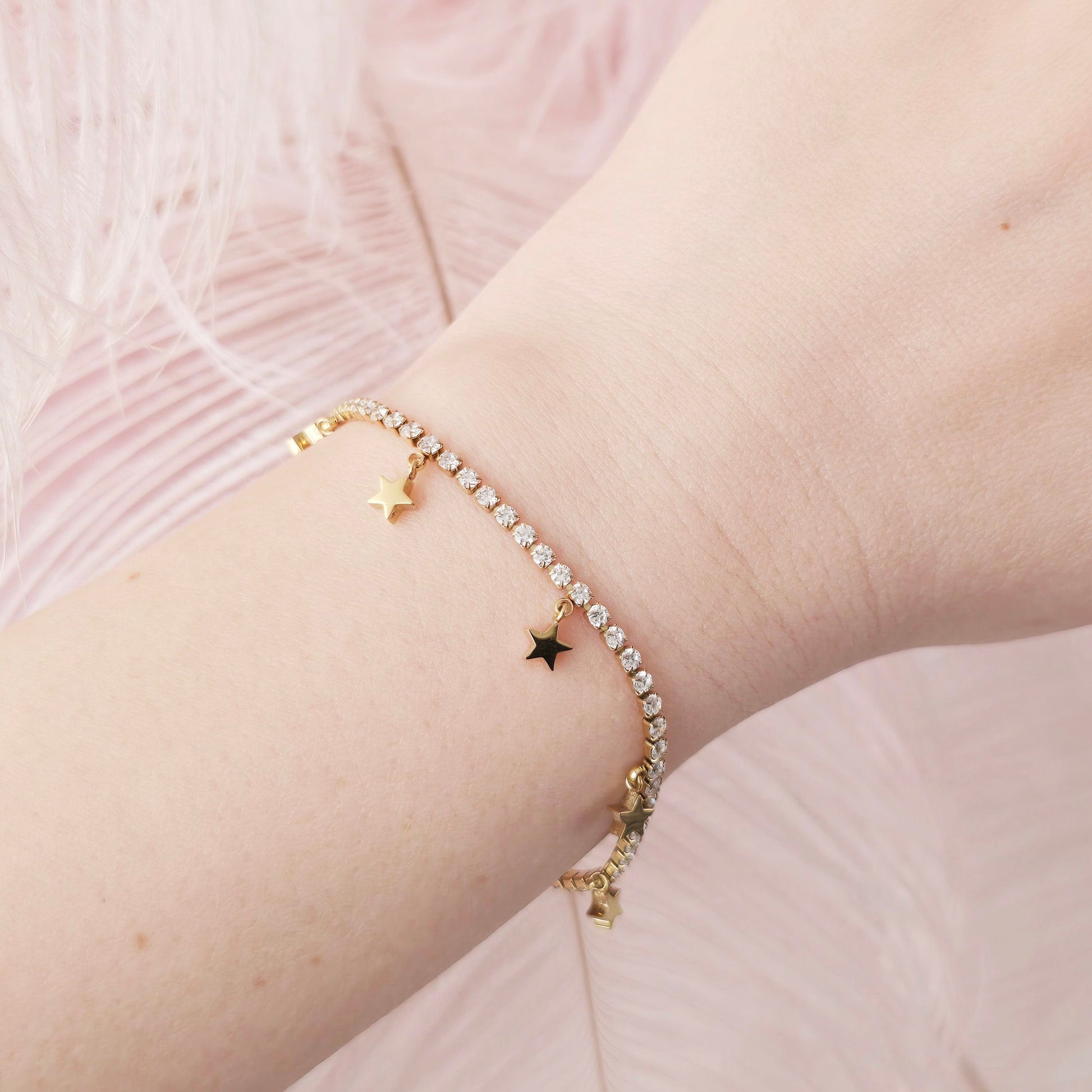 dainty gold tennis bracelet stars