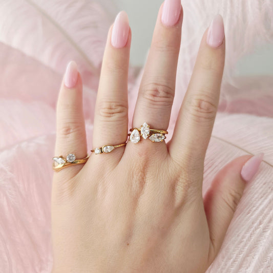 dainty gold stacked rings waterproof