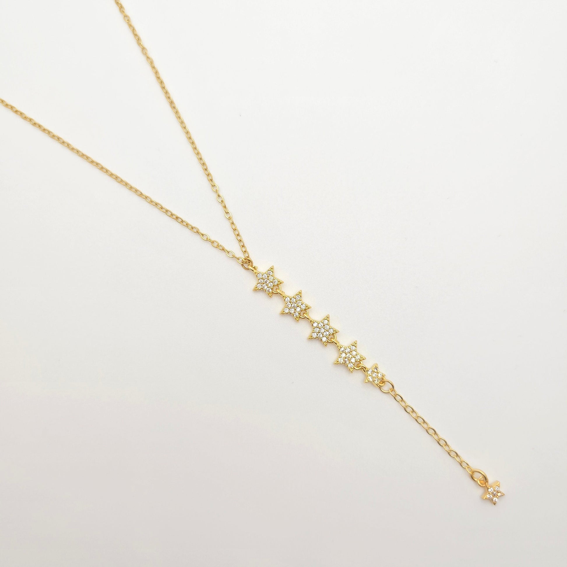 gold stars necklace lariat dainty 