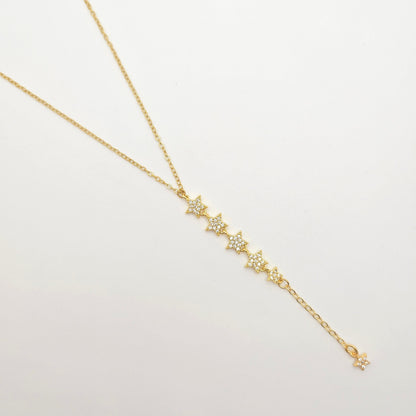 gold stars necklace lariat dainty 