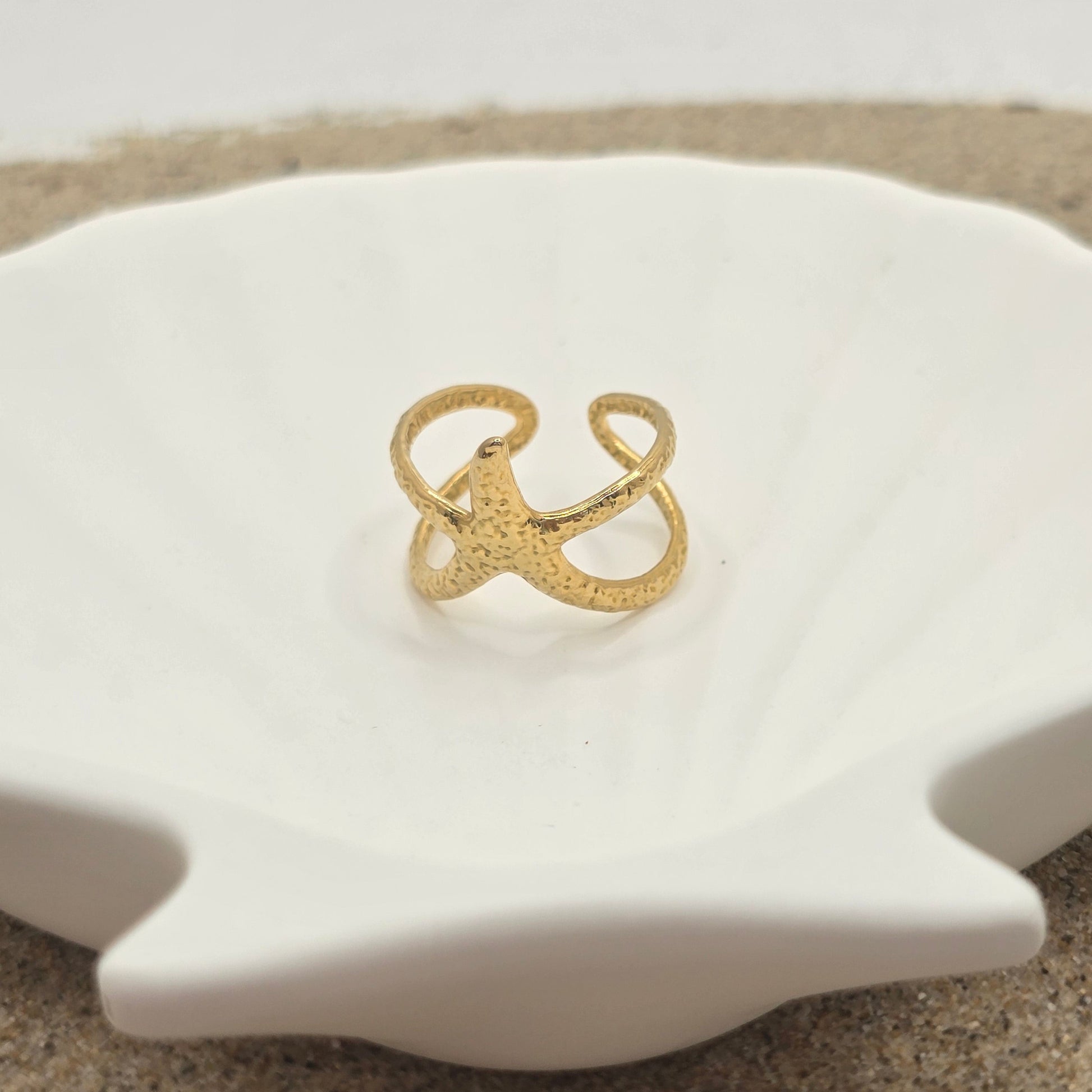 gold waterproof starfish ring