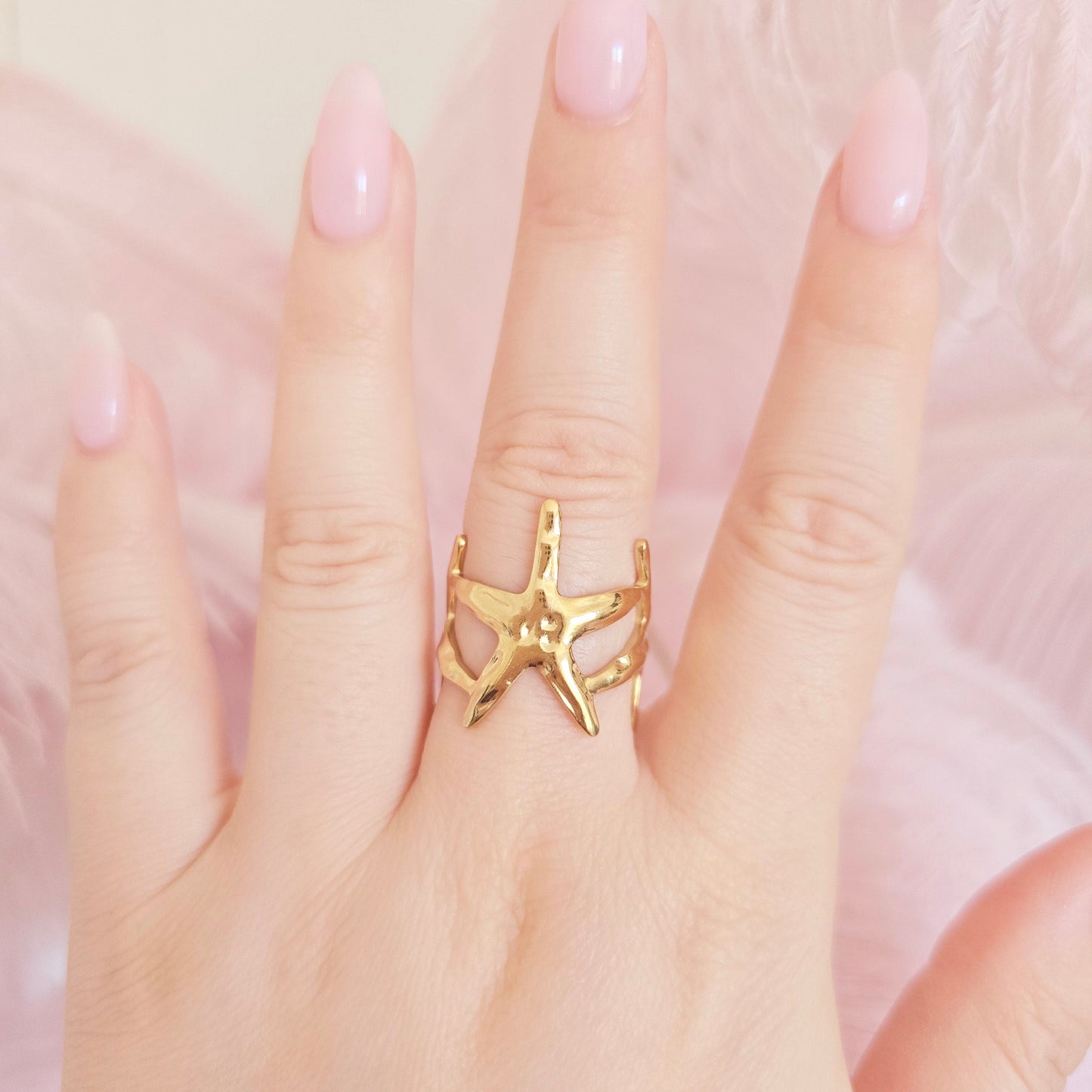 gold starfish ring summer jewelry