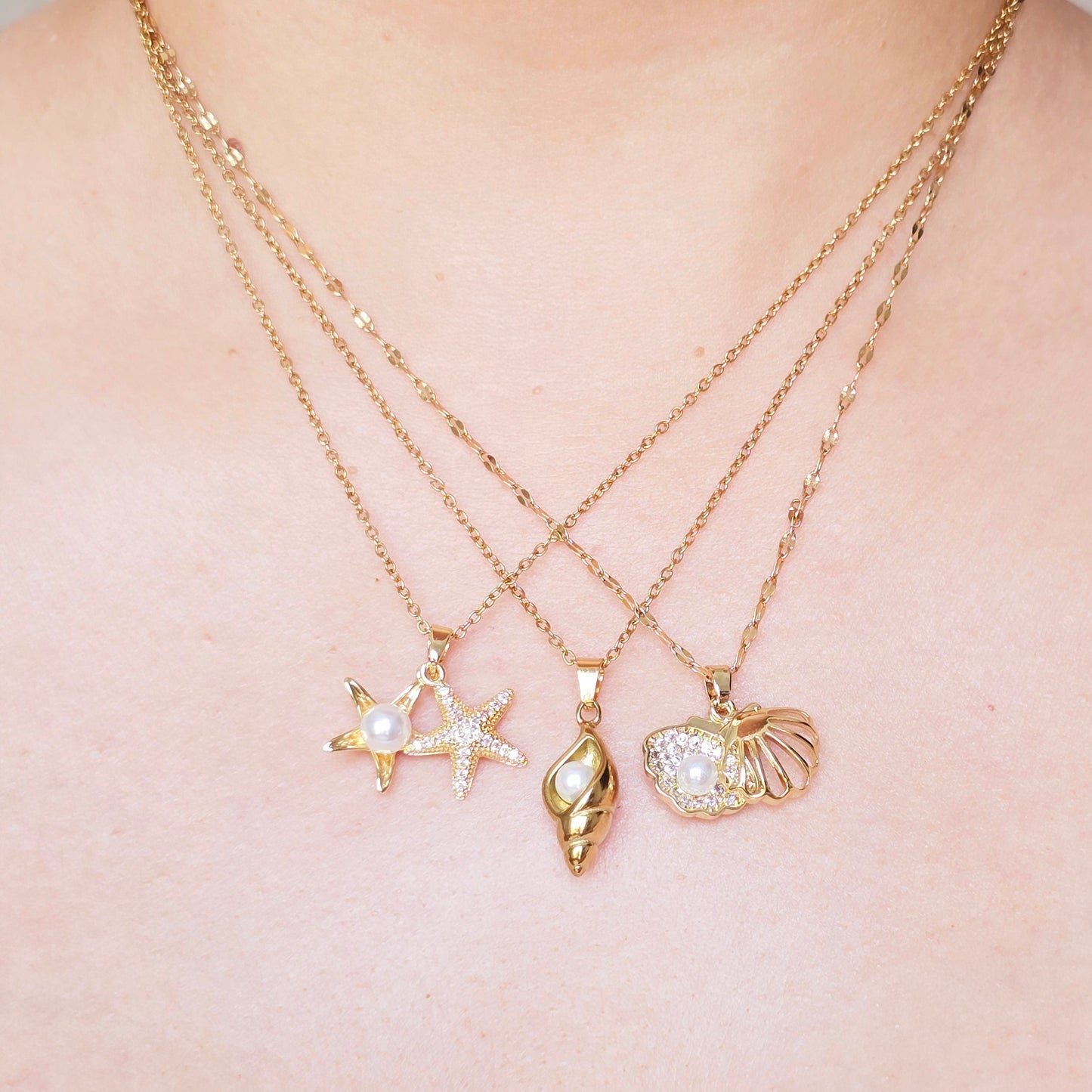 dainty gold sea inspired necklaces beach jewelry