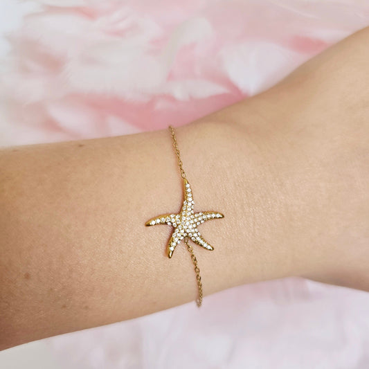 dainty gold waterproof starfish bracelet 