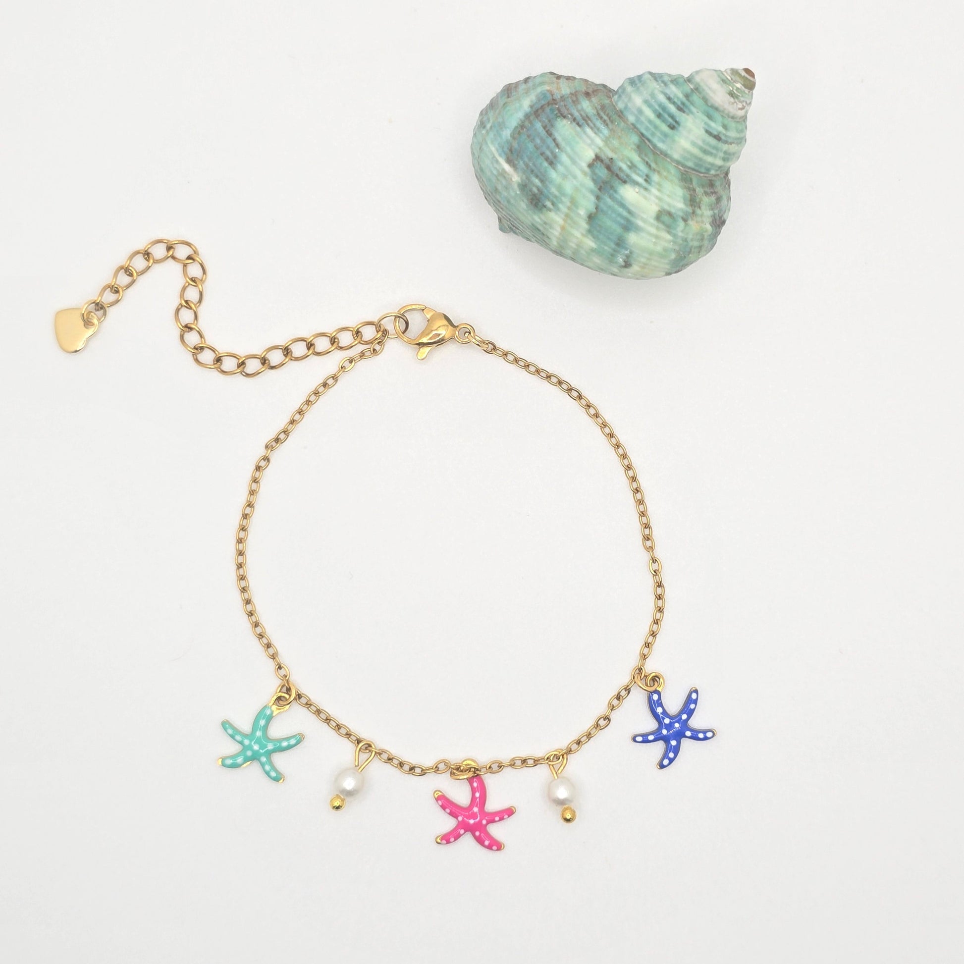 dainty dangly tiny starfish pearl bracelet