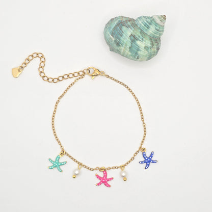 dainty dangly tiny starfish pearl bracelet