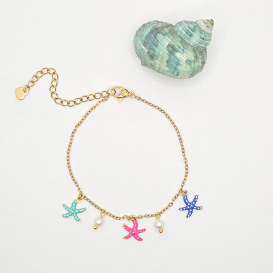 dainty dangly tiny starfish pearl bracelet