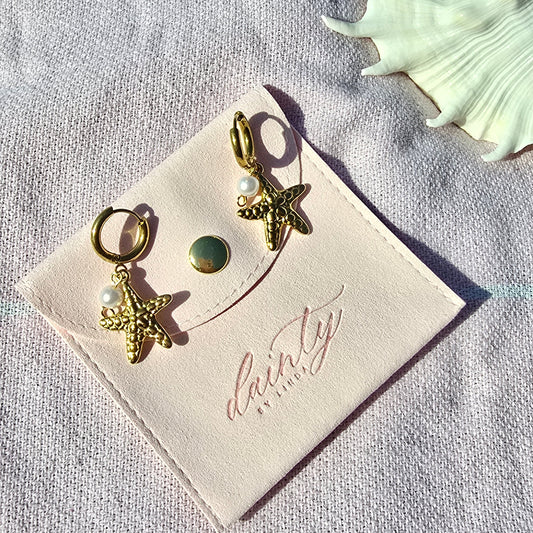 gold starfish and pearl dainty earrings