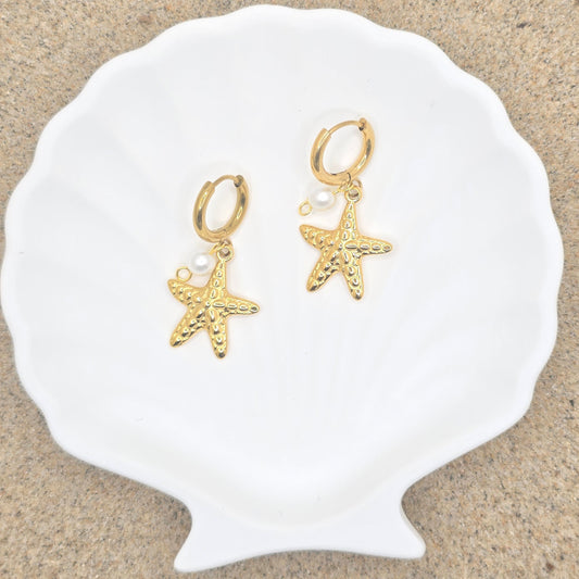 ocean themed gold earrings waterproof 