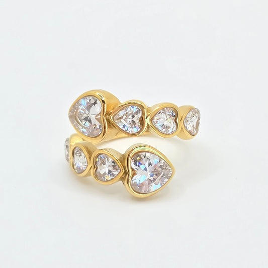 diamond hearts gold statement ring