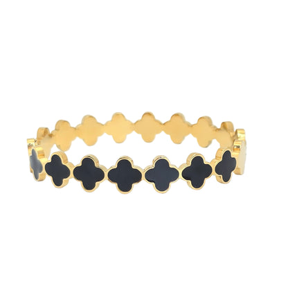 dainty black gold clover waterproof bangle