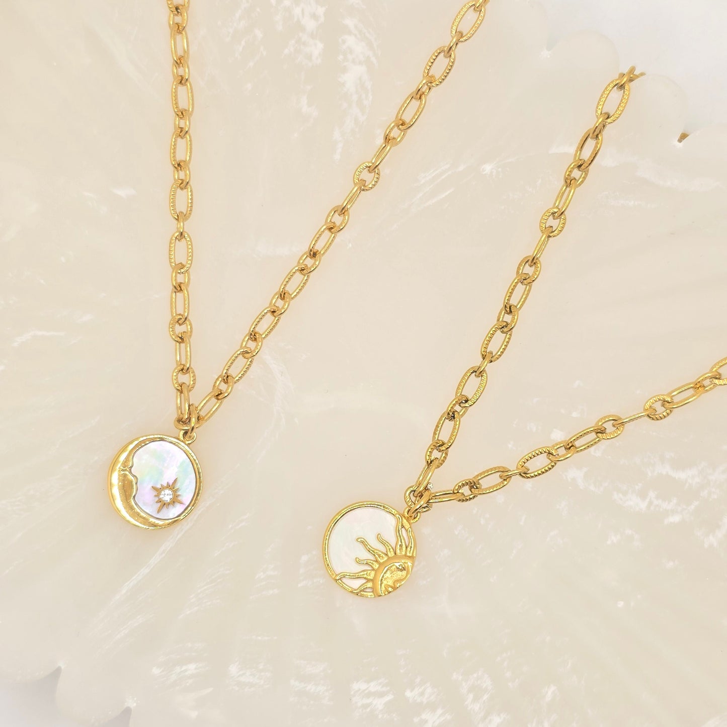 dainty gold sun moon necklace astrology jewelry