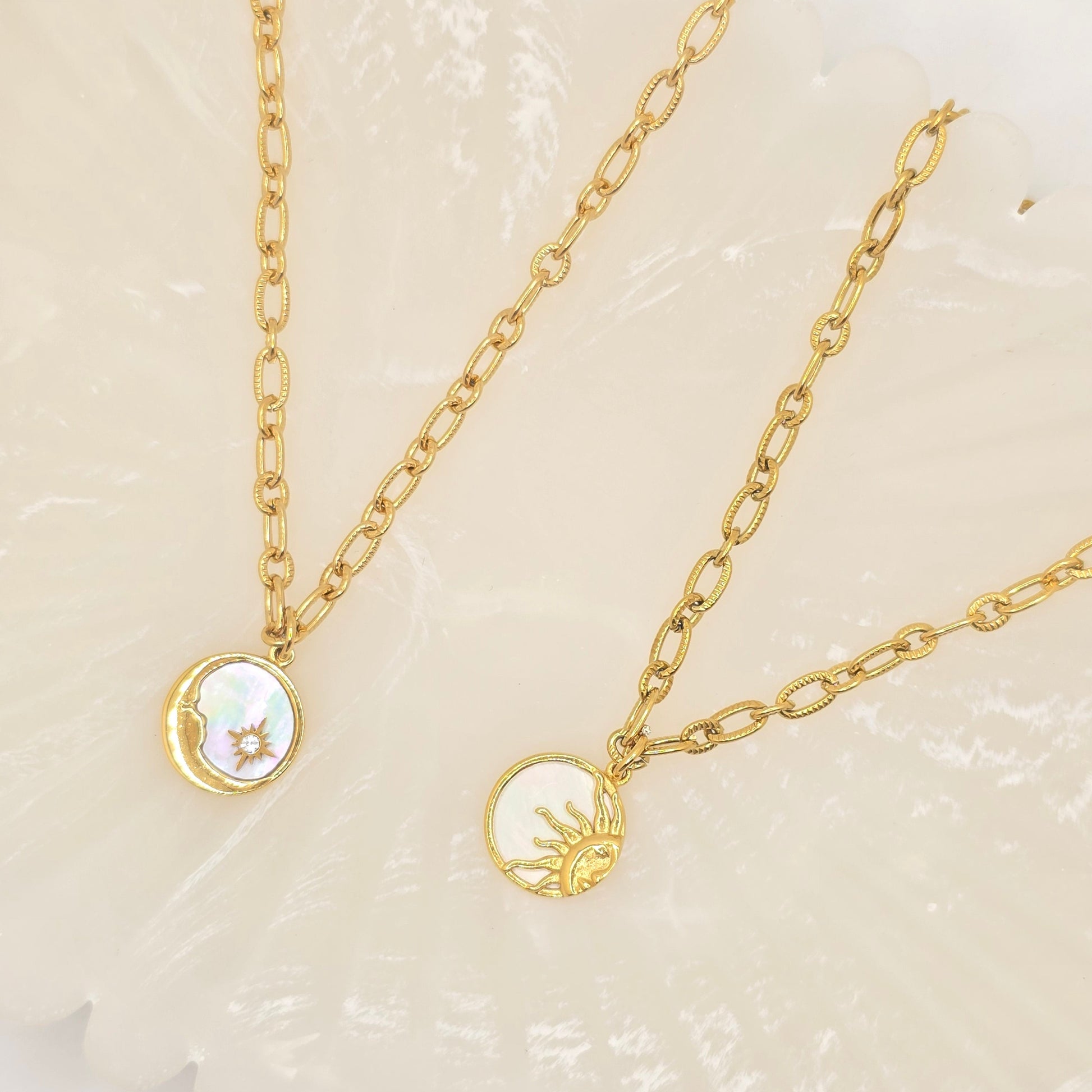 dainty gold sun moon necklace astrology jewelry