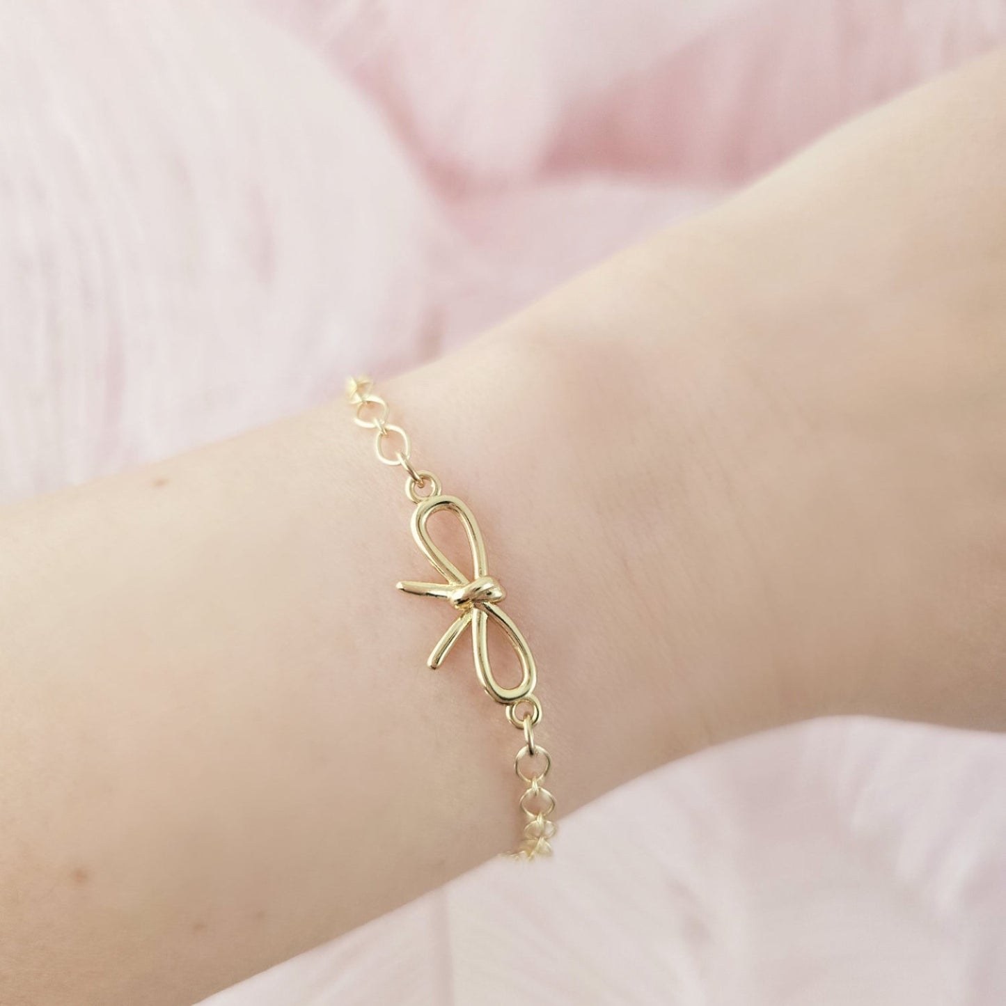 dainty gold bow bracelet girly stacking