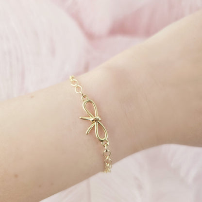 dainty gold bow bracelet girly stacking
