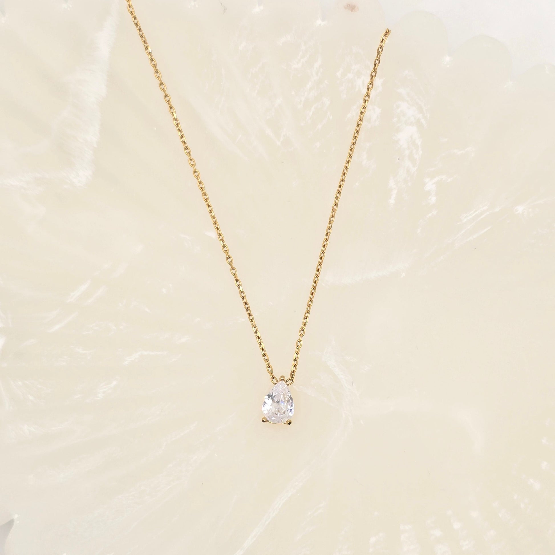dainty tear drop gold necklace stacking