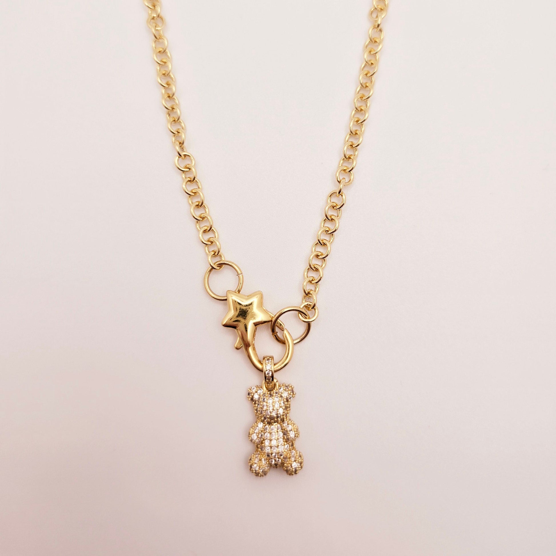 star charm carabiner teddy gold charm necklace