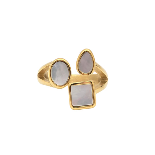 statement gold ring with white shapes unique