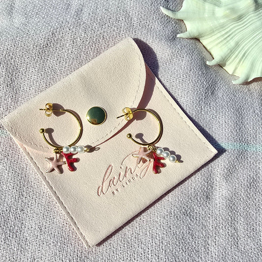delicate pink starfish reef pearl drop earrings